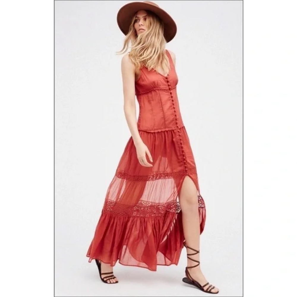 Free People Dusty Pink Victoria Button Front Maxi Dress - Size Small